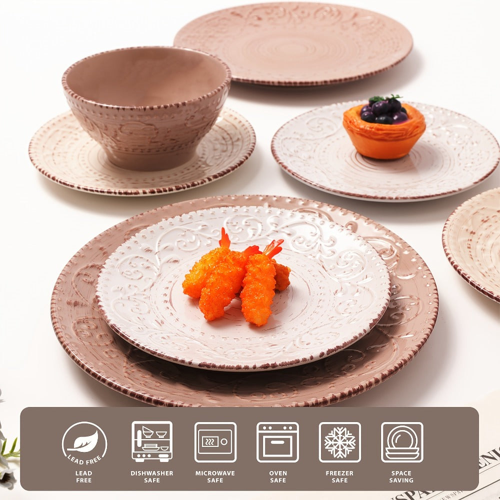 16-Piece Ceramic Dinnerware Set Service for 4 ¨C Stoneware Plates Bowls Mugs Chip Scratch Resistant Dishwasher Microwave Safe Holiday Gift