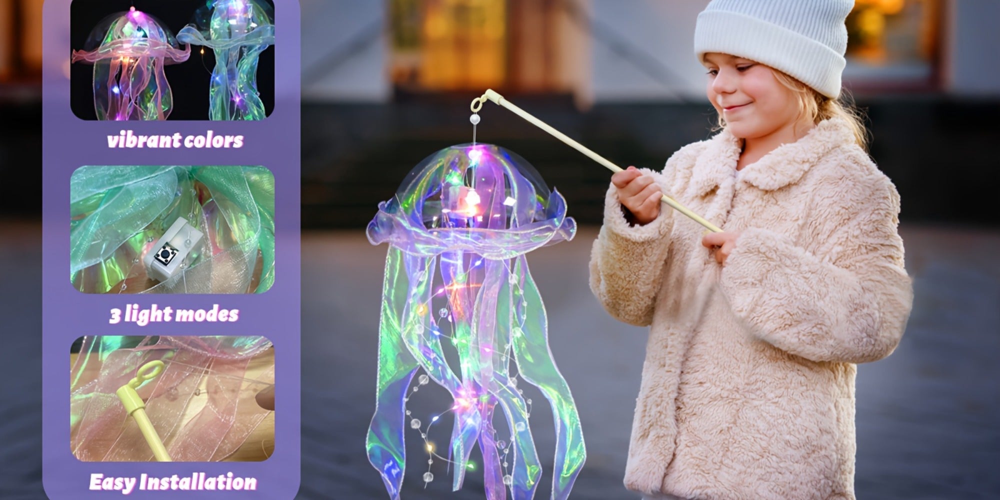 Jellyfish Lantern Party Decorations 5 Pack ¨C Colorful Translucent Ribbon Hanging Lights for Halloween Christmas Wedding Birthday, Indoor Outdoor Festive Event Decor (Crystal Ribbon / Set)