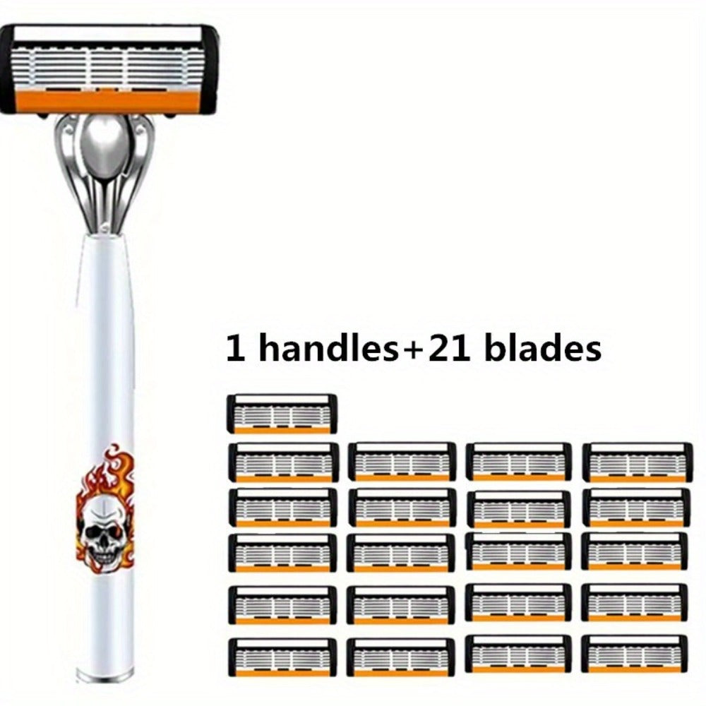 Men's Safety Razor with Replacement Blades - Anti-Slip Stainless Steel Handle Shaver for Beard & Sideburns, Classic Style Wet Shaving Razor, Multiple Blade Bundle Options