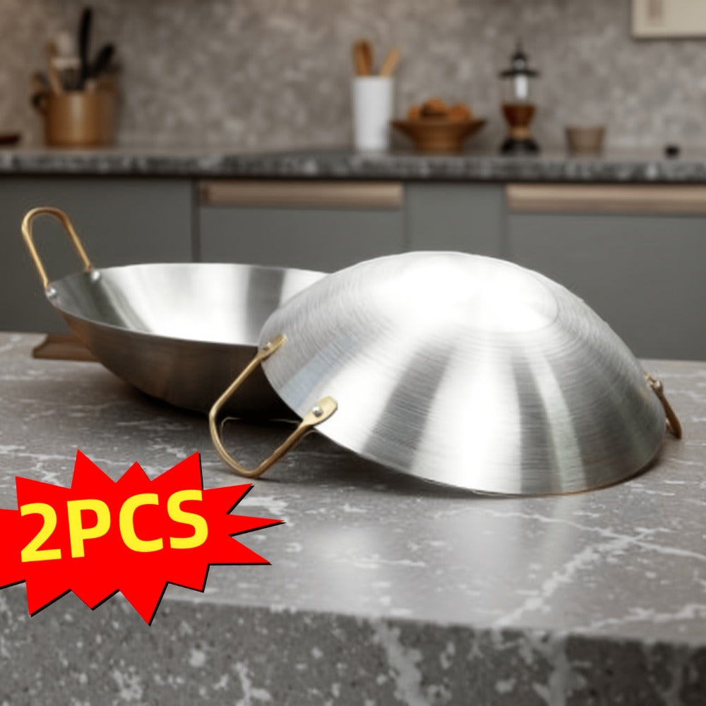 Stainless Steel Wok Set 2pcs 10in + 11in | Heavy Duty Non-Stick Frying Pan with Stainless Steel Handle ¨C Dishwasher Safe Cookware for Home Kitchen & Outdoor Cooking