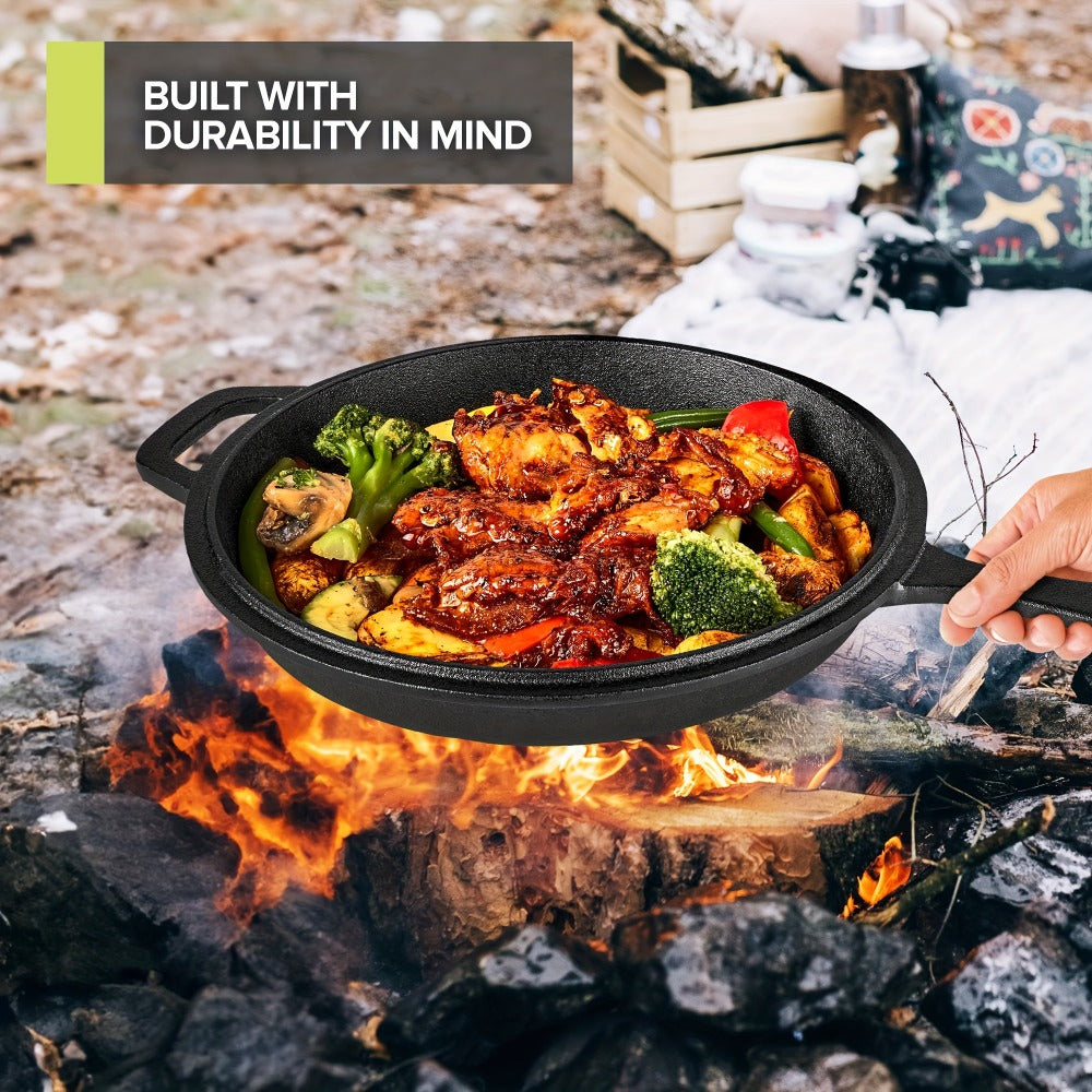 Cast Iron Dutch Oven & Frying Pan Set ¨C Pre-Seasoned 2-in-1 Cookware, Deep Pan + Skillet for Stovetop, Induction, Oven, BBQ & Outdoor Cooking, Multi-Purpose Pots and Pans Set