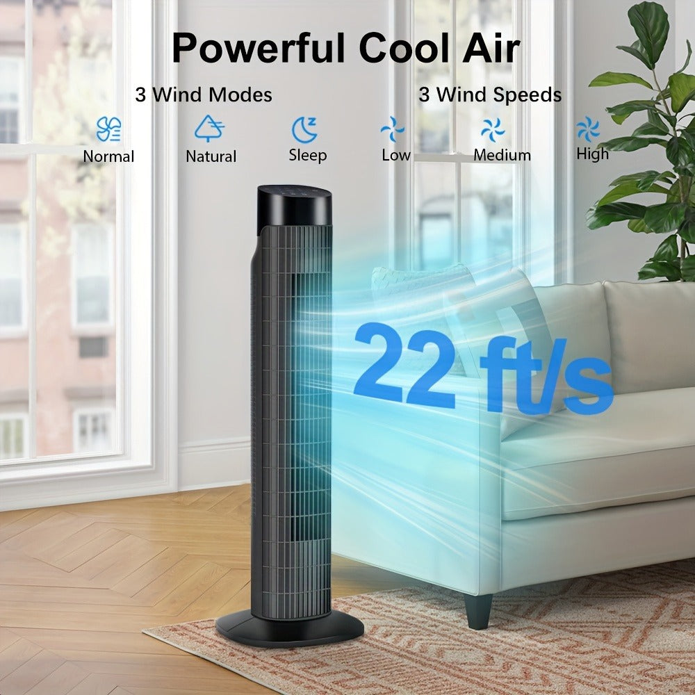 Tower Fan 31 Inch Bladeless | 80¡ã Oscillating Standing Fan with Remote Control, 7.5H Timer & 3-Speed Settings, Quiet Cooling Fan for Bedroom, Living Room & Office ¨C Black & White