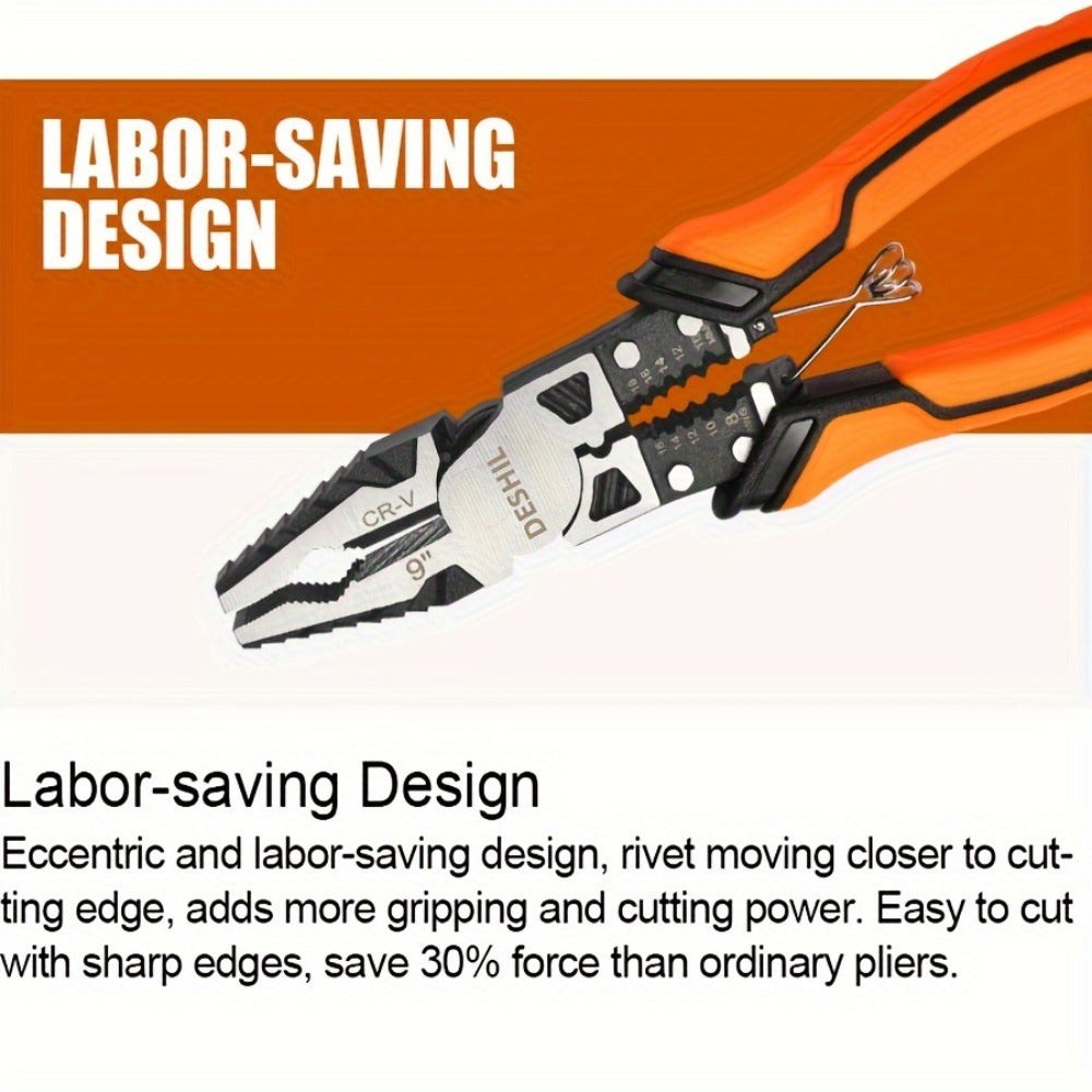 Pliers Set 9-in-1 Multi-Function Industrial Grade, 8.5¡± Lineman Pliers, 8.5¡± Long Nose Pliers, 8¡± Diagonal Side Cutters, CRV Steel TPR Handle Wire Stripper Crimper Cutter for Electrical & Auto Repair
