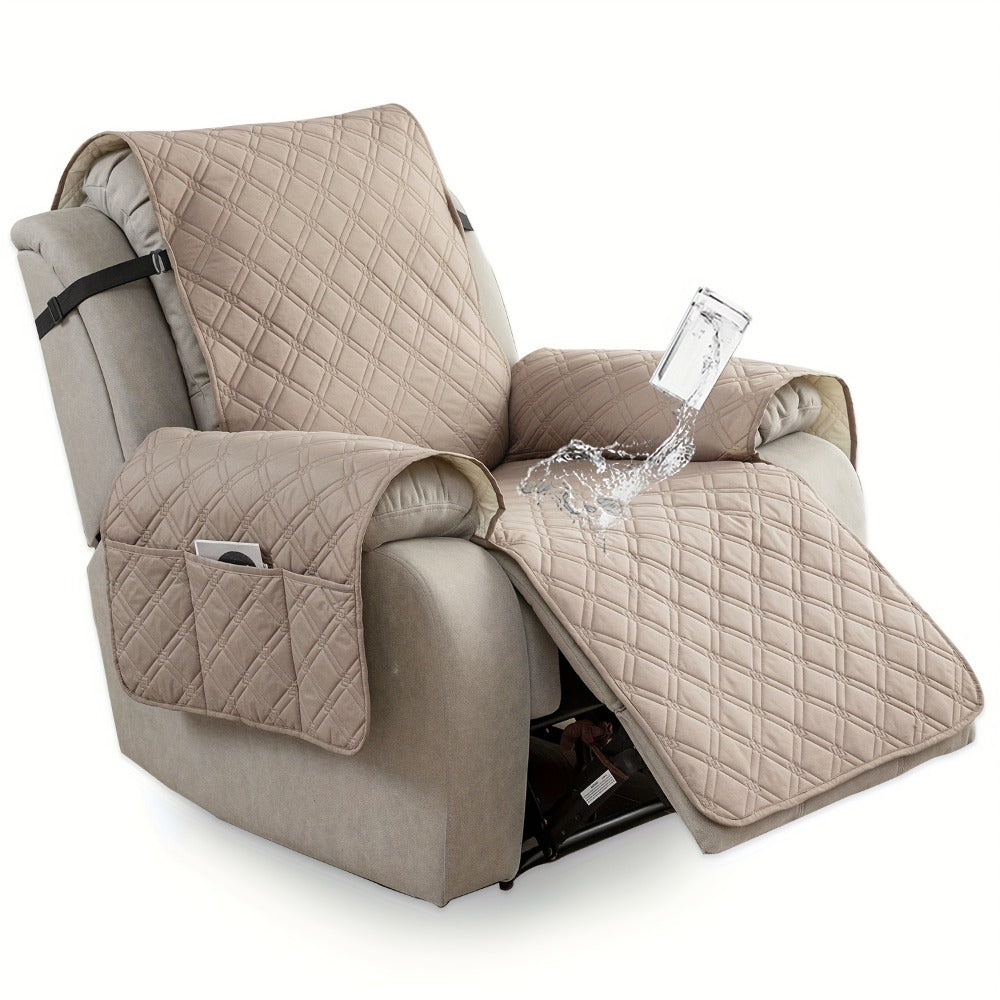Recliner Chair Cover Waterproof Dual-Layer with Side Pockets Non-Slip Scratch Resistant Machine Washable Pet Protection 11 Colors