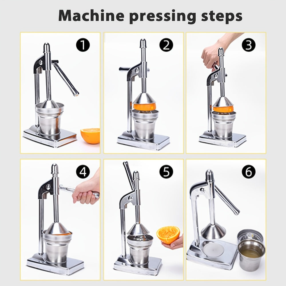 Manual Citrus Juicer Stainless Steel Lemon Squeezer with Lever Press, Heavy Duty Hand Press Orange Juicer Extractor with Non-Slip Base & Fine Strainer for Fresh Juice Kitchen Countertop