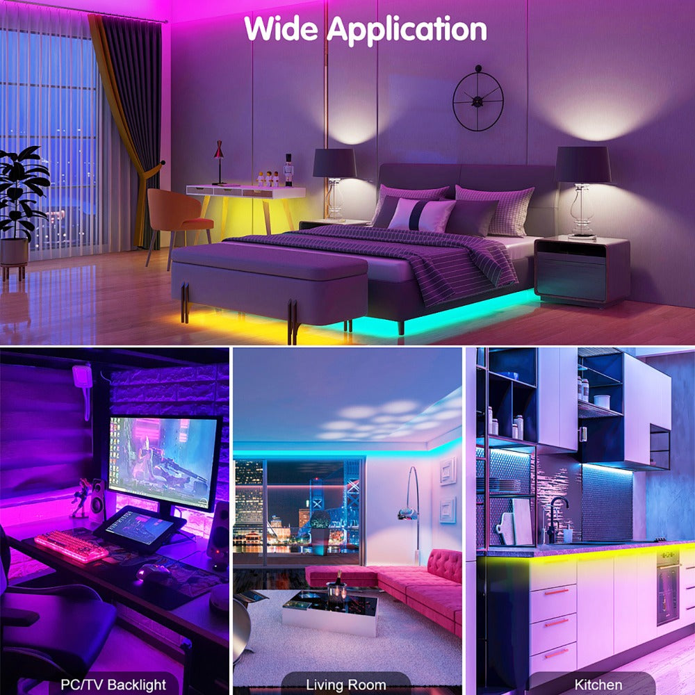 Color Changing LED Strip Lights RGB Music Sync App Remote Control 16 Million Colors Dimmable Timer DIY Smart Light Strip for Bedroom Living Room Party Holiday Christmas Decor 25ft 50ft 100ft 200ft 260ft