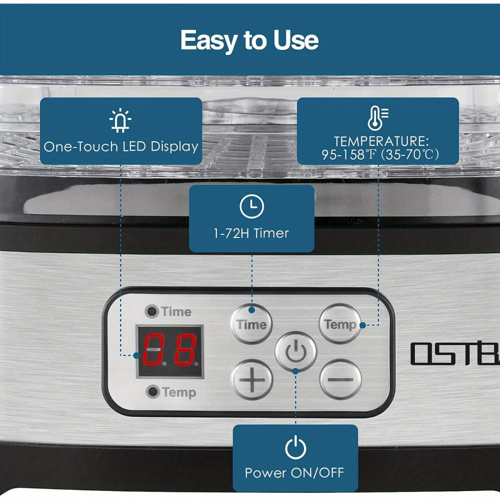 Food Dehydrator Machine 5 Tray BPA Free 240W LED Digital Touchscreen Adjustable Temperature 95-158F 72H Timer for Jerky Fruit Herbs Dog Treats Snacks Electric Food Dryer with Recipe Book