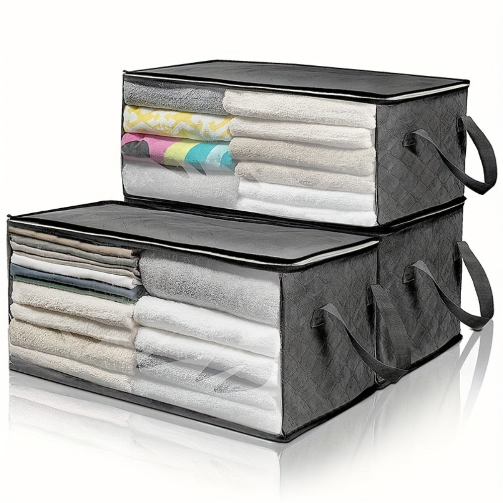 Foldable Storage Bags Set of 3 with Transparent Window & Handles ¨C Closet Organizer Bags for Clothes, Bedding, Pillows, Blankets, Stuffed Animals, Dorm Room, Under Bed Storage, Gray