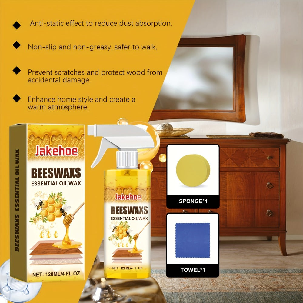 Wood Floor Beeswax Care Spray 4oz Hardwood Floor Cleaner Polish Scratch Repair 3-in-1 Aromatherapy Scent with Sponge and Towel for Hardwood Laminate Parquet