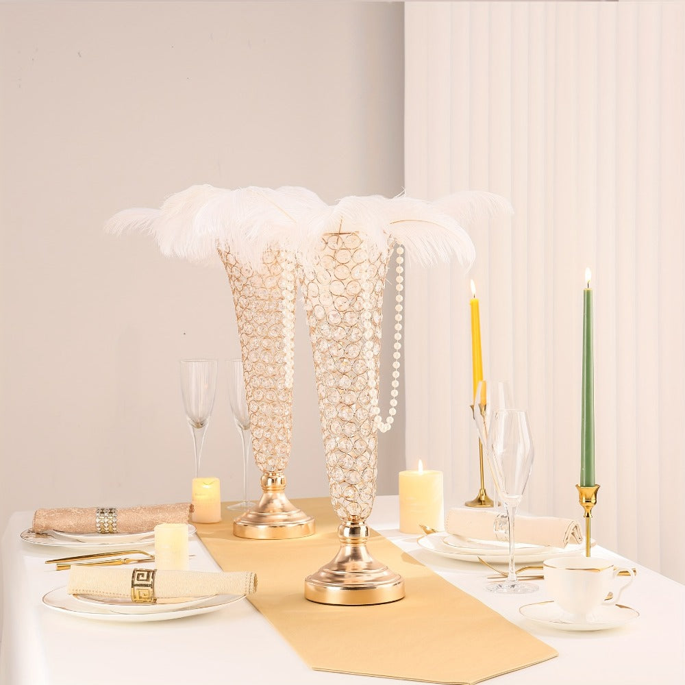 Crystal Trumpet Flower Vase Centerpieces for Wedding Table ¨C Bling Wrought Crystal Vases for Party, Anniversary, Birthday, Banquet & Home Decor, Gold & Silver, 2pcs or 10pcs Set