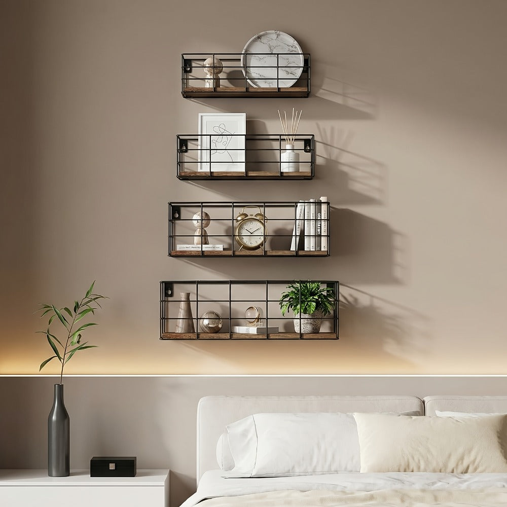 Floating Wall Shelves Set, Wall Mounted Storage Shelf Organizer for Bathroom Bedroom Living Room Kitchen, Multi-Size Space-Saving Wall Rack Decor