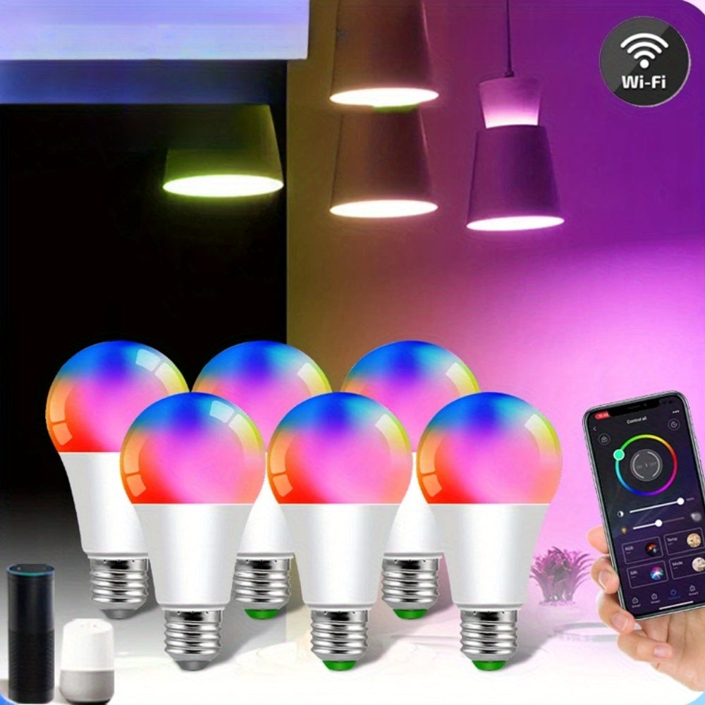 Smart Light Bulbs RGB Color Changing, WiFi A19 E26 LED Bulb Works with Alexa & Google Home, 2.4GHz Dimmable 800LM 60W Equivalent, Music Sync Voice Control App Remote, for Bedroom Party Home Decor