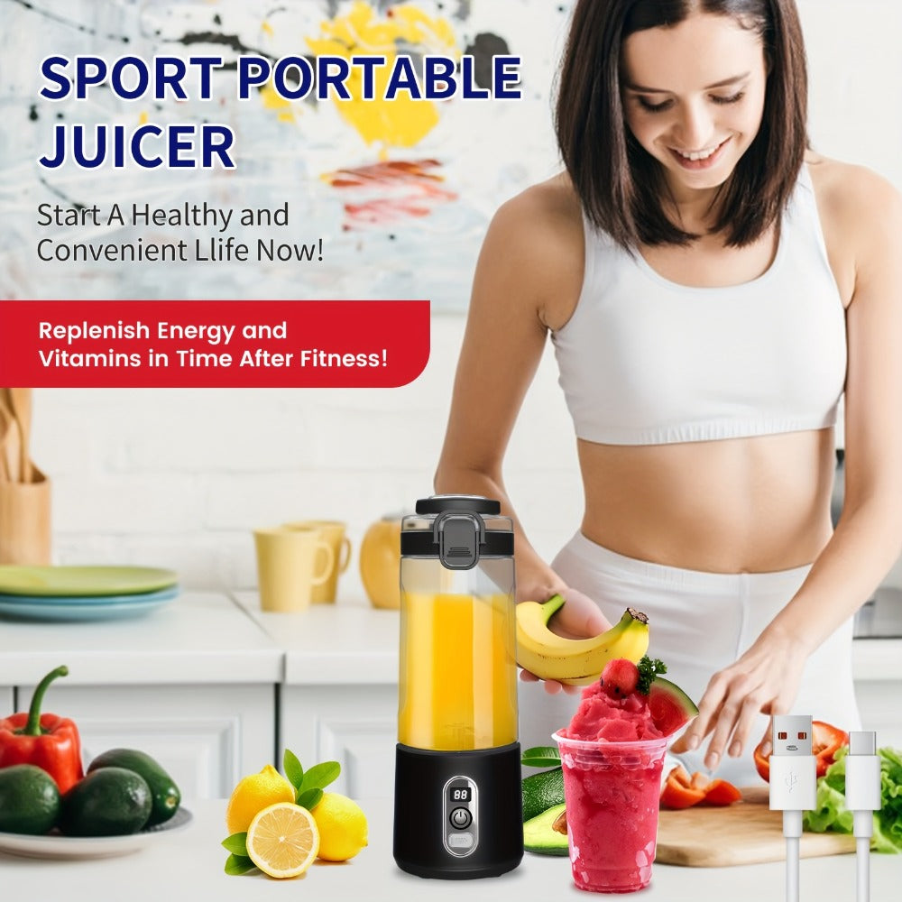 Portable Smoothie Blender USB-C Fast Charge 6-Blade Stainless Steel ¨C Digital Timer Battery Display High-Speed Ice Crush No-Spill Lid | Protein Shake Gym Travel Blender in Black Pink White