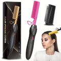 Electric Hot Comb Hair Straightener ¨C 3-in-1 Ceramic Pressing Comb for Natural Hair, Beard & Wigs, Curling & Straightening Iron with Protective Holder, Bonus 2 Clips & 1 Comb, Gift Ready