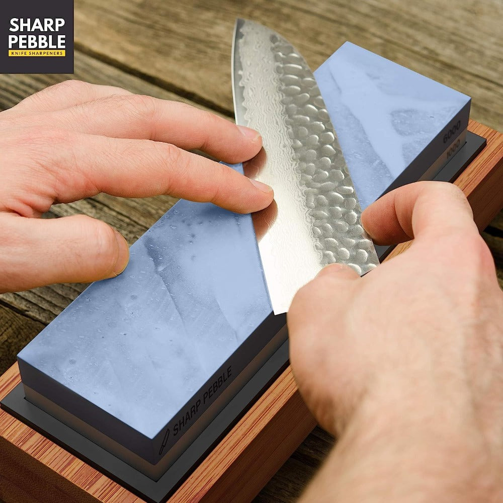 Knife Sharpening Stone 1000/4000 Grit Whetstone Set with Non-Slip Bamboo Base and Angle Guide - Dual Grit Whetstone Knife Sharpener for Kitchen Knives Chef Blades Scissors