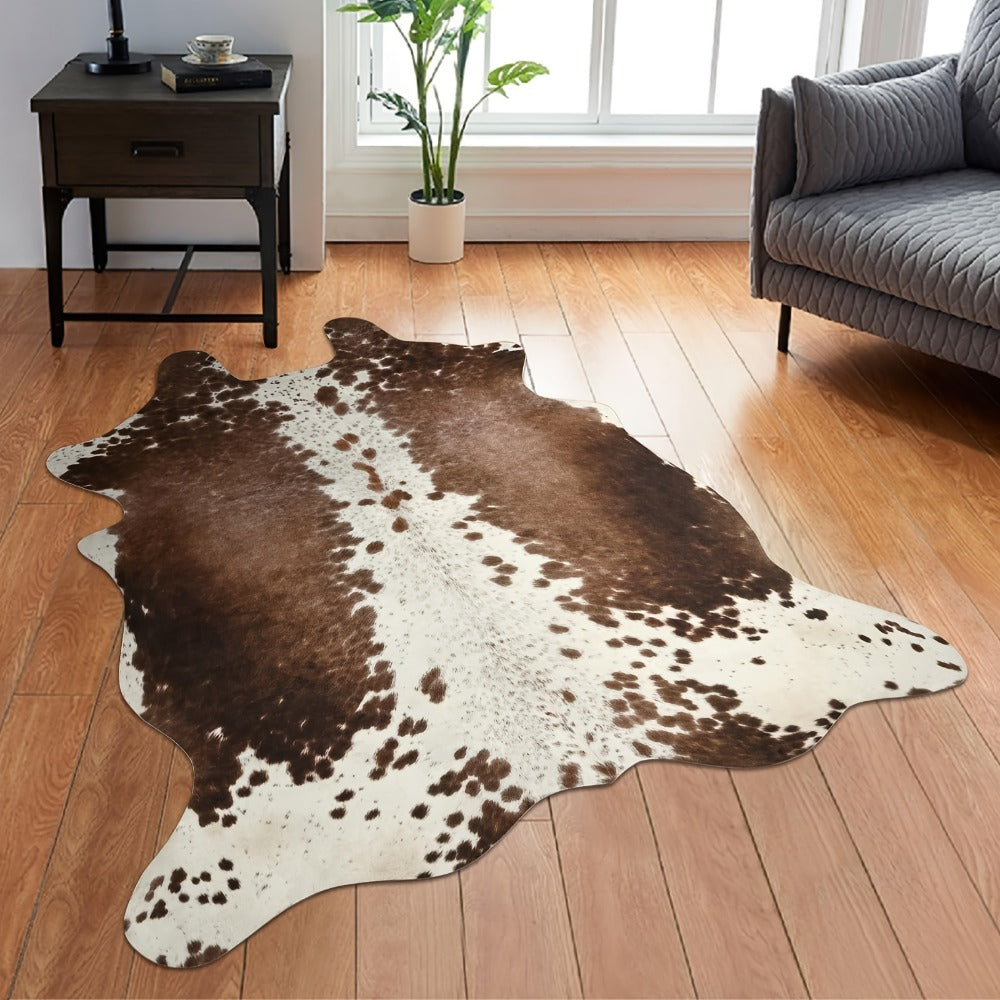 Cowhide Area Rug Faux Animal Print Rug Western Style Non-Slip Floor Mat for Living Room Bedroom Dining Room Office Boho Home Decor Cow Print Carpet