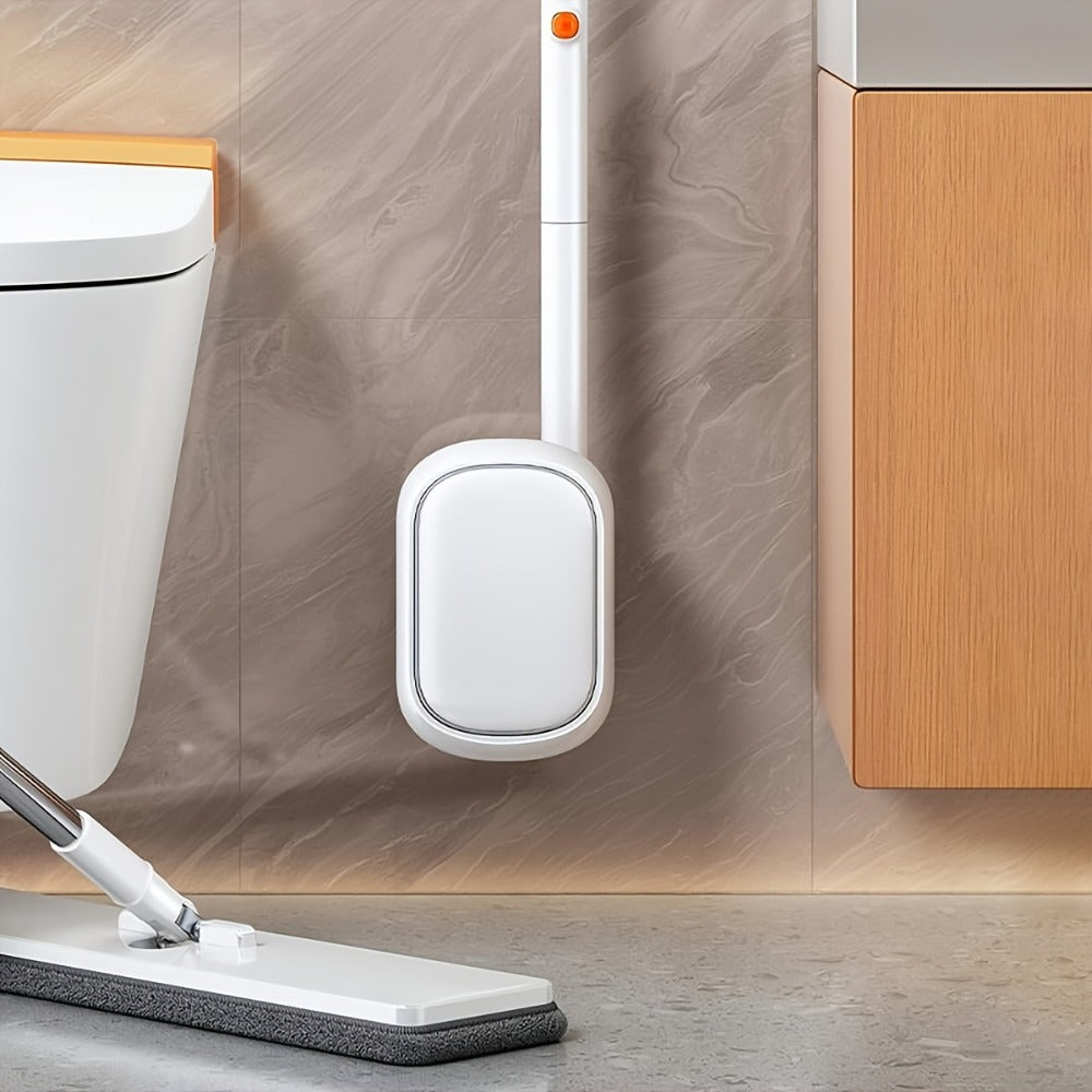 Disposable Toilet Brush & Holder Set with 6 Refill Wands ¨C Wall Mounted, Pre-Loaded Scrubbing Solution, No-Touch Bathroom Cleaning Supplies, White