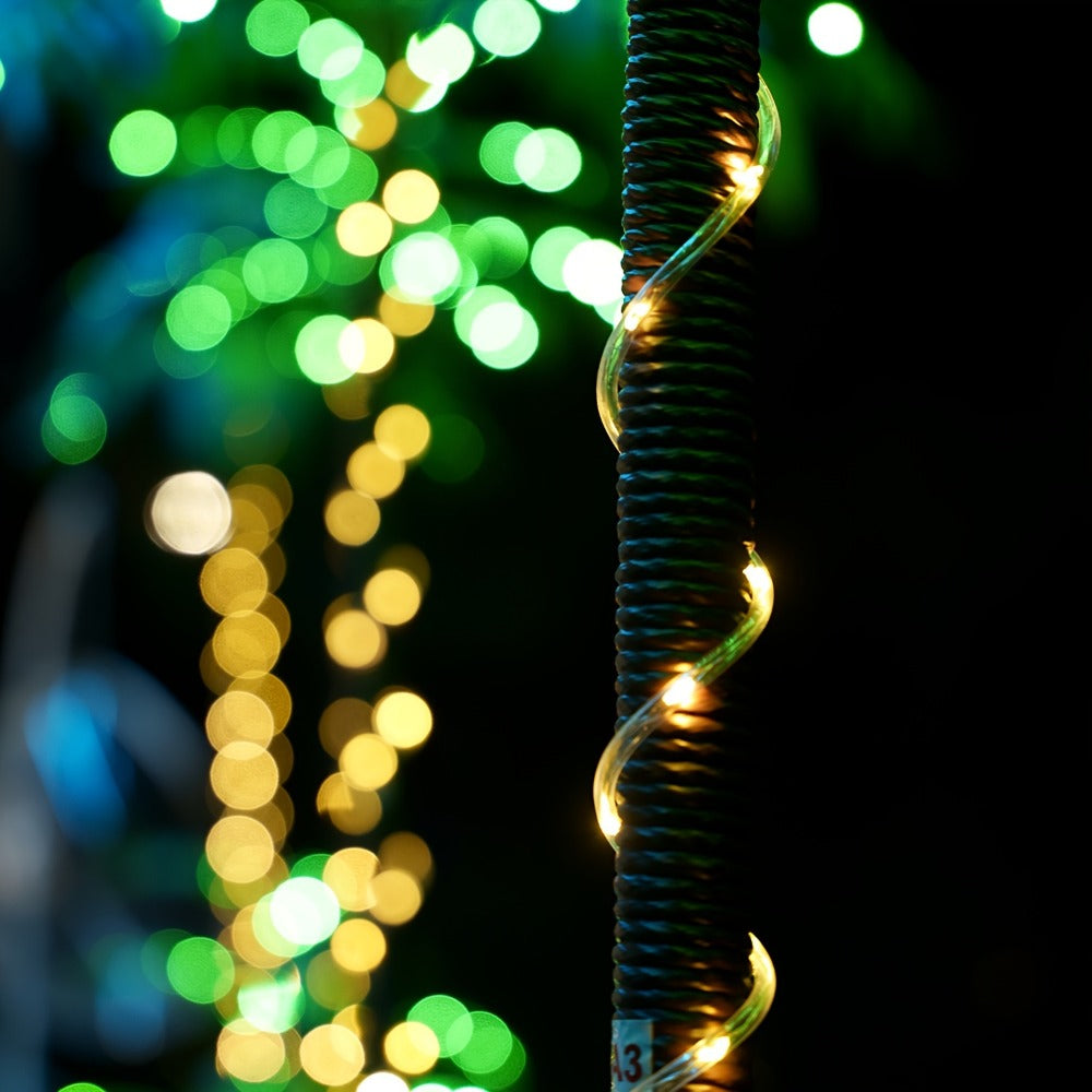 Lighted Artificial Palm Tree Solar Powered 7FT with 3 Trunks & 260 LED Lights, 8 Lighting Modes 2600mAh Battery, Outdoor Indoor Fake Palm Tree Decor for Tiki Bar Patio Yard Pool Beach Party