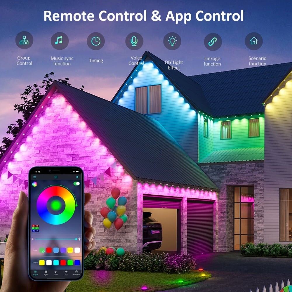 Permanent Outdoor Lights RGB LED Eave Lights with App & Remote Control, IP67 Waterproof, Music Sync, Timer, Triangular Lens Effect, for Christmas Halloween Holiday Everyday Accent Lighting ¨C 15ft to 500ft