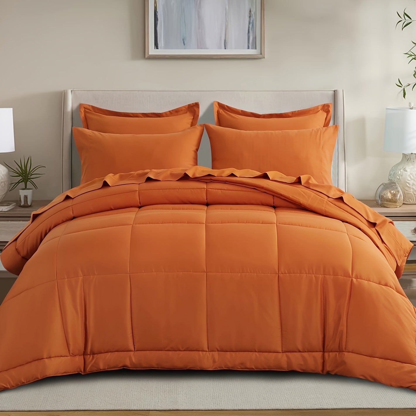 7 Piece Comforter Set Luxury Soft Fluffy Bedding All Season Bed in a Bag with Comforter Fitted Sheet Flat Sheet Pillowcases Hypoallergenic Breathable Easy Care Queen King Twin XL Full