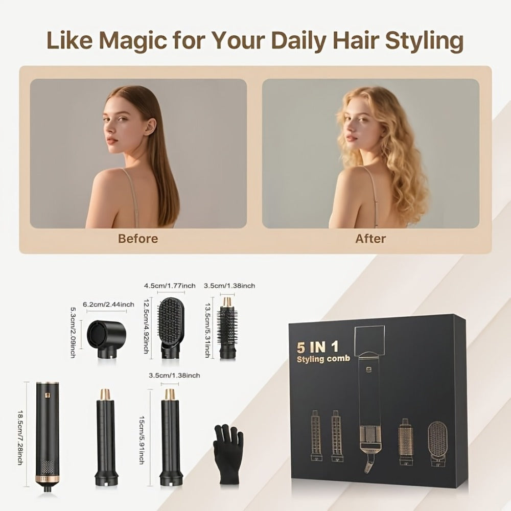 5-in-1 Hair Dryer Brush Set ¨C Blow Dryer Brush with Curl, Straighten, Volumize & Smooth, Hot Air Styler for All Hair Types, Professional Styling Wand