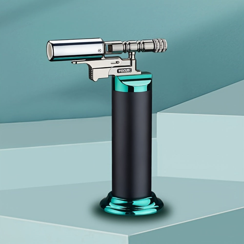 Refillable Torch Lighter Windproof, Adjustable Flame Culinary Kitchen Torch for Creme Brulee Searing BBQ Camping, Butane Refillable Direct Flame Torch Gun, Gas Not Included, Multiple Colors