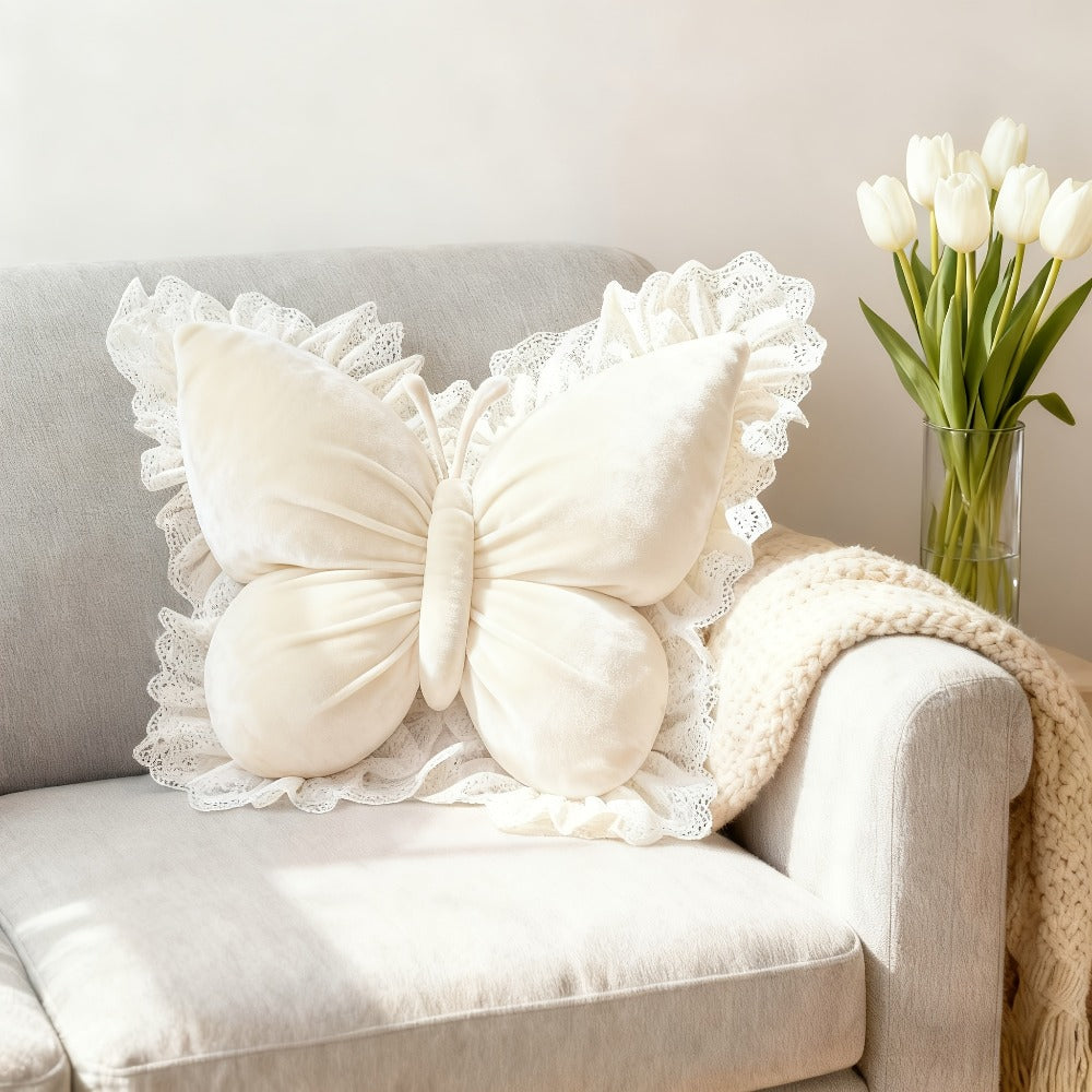 Butterfly Shaped Throw Pillow 3D Bow Decorative Cute Accent Pillow for Bed Sofa Couch Velvet Soft Polyester Fill Whimsical Home Decor Gift Multiple Colors 40x28cm