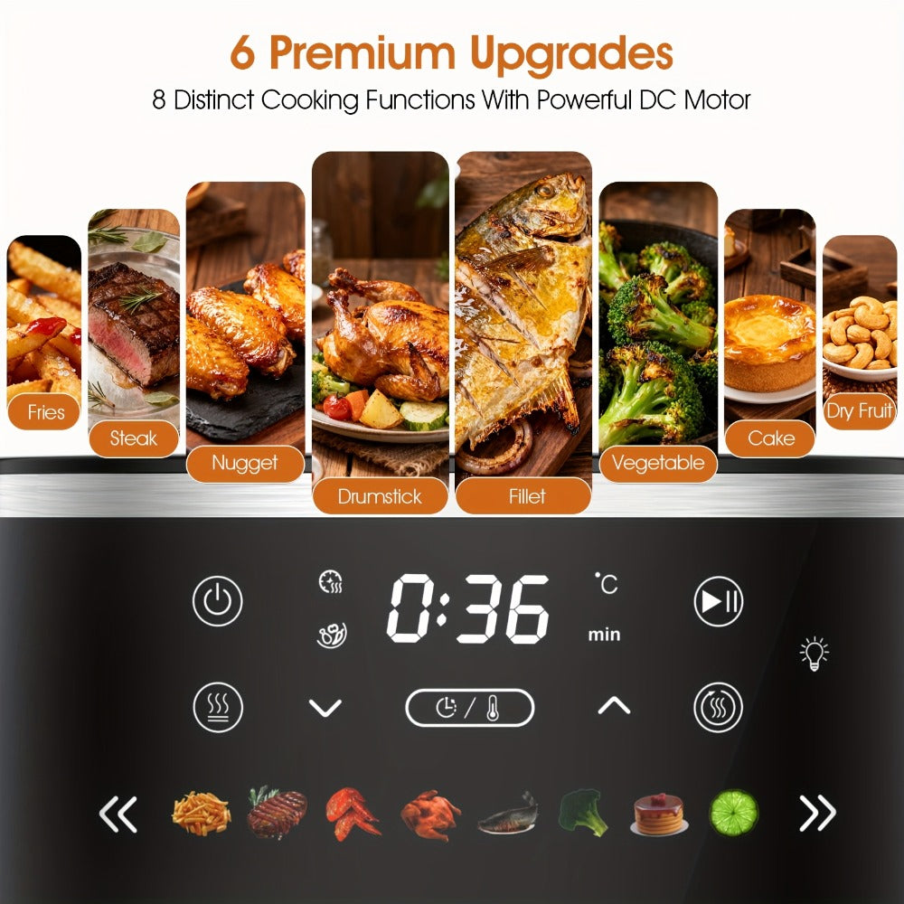Air Fryer 6QT with 8 Preset Functions, Visible Window, Adjustable Temperature & Timer ¨C Large Capacity Oil-Free Cooker for Crispy Fries, Chicken, Vegetables & More, Easy to Clean Home Kitchen