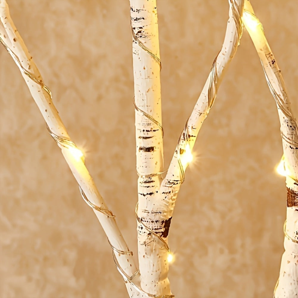 Birch Branch Lights Set of 2, Artificial Luminous Birch Tree Branches with Green Leaves & LED Fairy Lights ¡ª Battery Powered Indoor Decor for Christmas, New Year, Home & Reading Nook