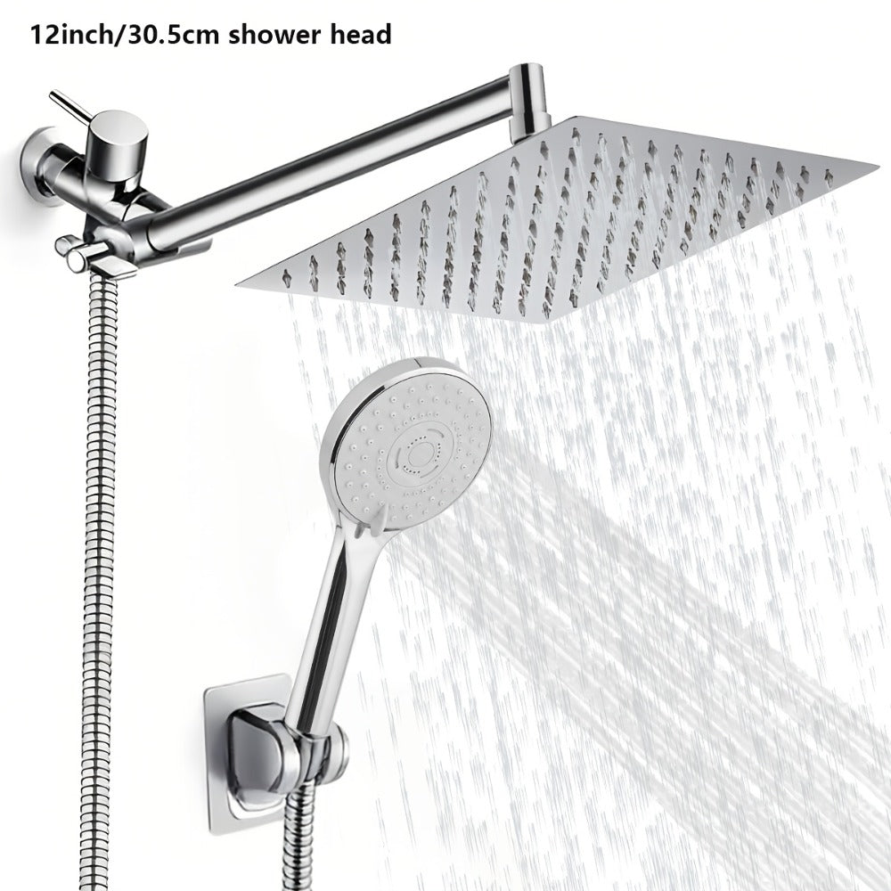 High Pressure Rainfall Shower Head Combo with Handheld Spray ¨C 9 Spray Settings, 180¡ã Adjustable Bracket, Stainless Steel Hose, Anti-Clog Nozzles, Modern Bathroom Shower System