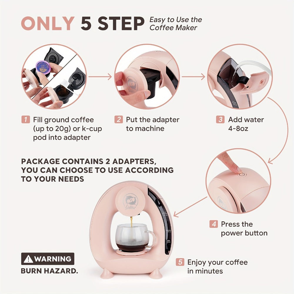 Single Serve Coffee Maker 2-in-1 K-Cup Compatible and Coffee Grounds - Mini Drip Coffee Machine 4-8oz Fast Brew for Home Office Travel Dorm, Compact Coffee and Tea Maker with Removable Tank Quiet Operation