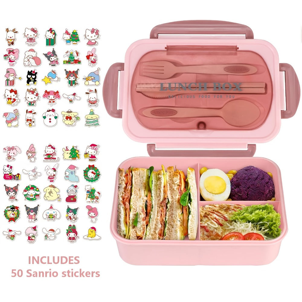 Sanrio Lunch Box Set 53pcs Bento Box with Thermal Bag Breakfast Cup Portable Sealed Compartment Microwave Dishwasher Safe for Work Picnic School