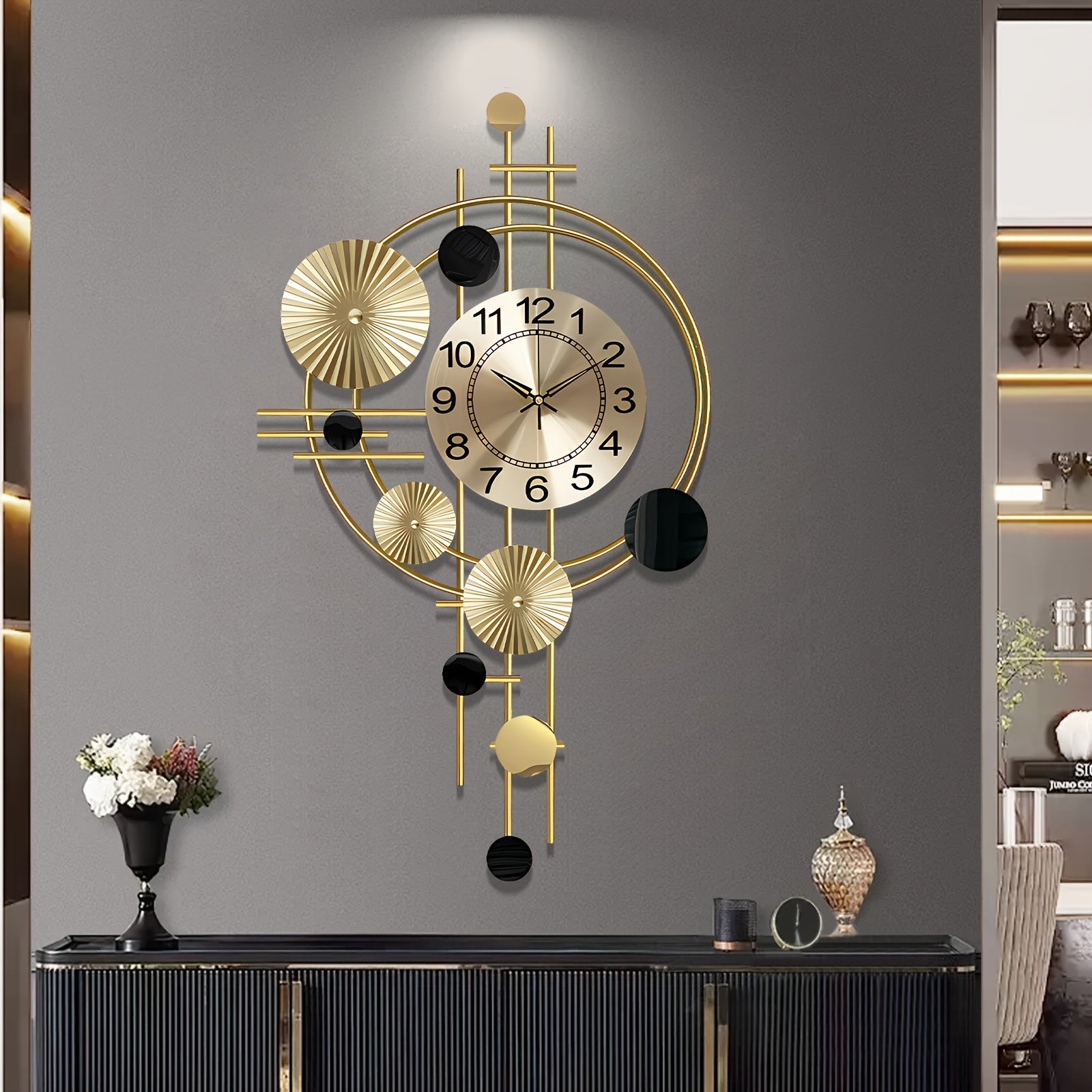 Cast Iron Wall Clock Large Modern Silent No-Ticking Irregular Digital Wall Art Decor for Living Room Bedroom 30.7 x 17.7 Inch Industrial Home Decoration Unique Big Clock