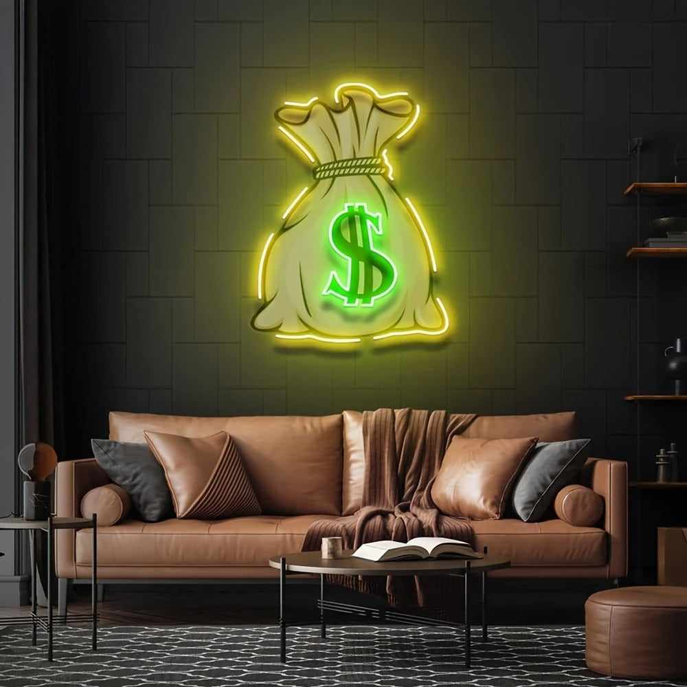 Neon Sign Money Bag LED Wall Light USB Powered Man Cave Bar Room Decor 15.75x11.81 Inch Bright Neon Light Sign for Bedroom Game Room Office Wall Decoration