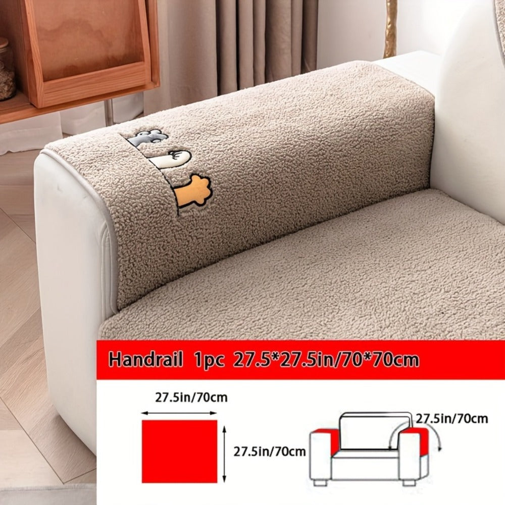 Plush Shearling Sofa Cover Non-Slip Pet-Friendly Couch Protector Animal Bone Embroidery Soft Warm for Living Room Bedroom Office 2 3 4 Seater