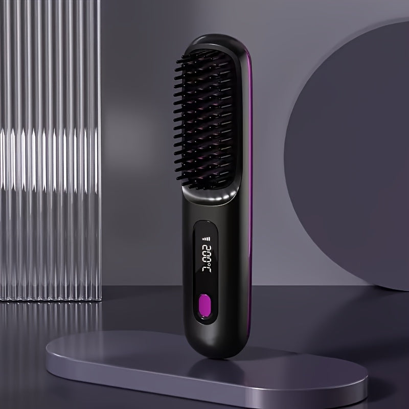 Cordless Hair Straightening Brush ¨C Mini Rechargeable Portable Straightener Comb for Travel Daily Styling, Fast Heating Anti-Scald Frizz Control for All Hair Types, Black & White