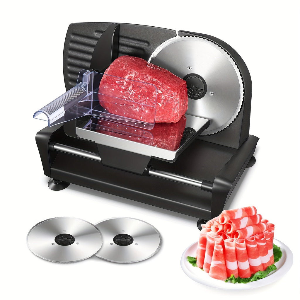 Electric Meat Slicer 200W Deli Food Slicer with Two 7.5¡± Removable Stainless Steel Blades 0-15mm Thickness Control Cut Meat Ham Bread Cheese Fruit for Home Use