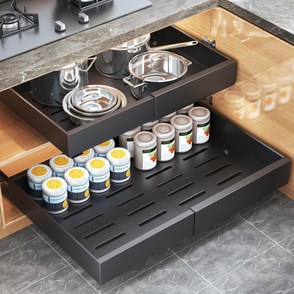 Pull Out Cabinet Organizer Expandable Slide-Out Drawer Shelf Heavy Duty Carbon Steel Silent Sliding Rust-Resistant Storage Rack for Kitchen Bathroom Pantry 12.6¡±-20.5¡± Wide
