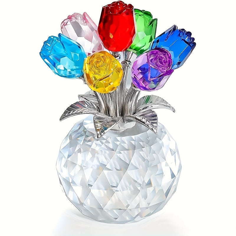 Artificial Rose Bouquet Crystal Eternal Fake Flowers - Colored Silk Roses for Valentine's Day, Mother's Day, Anniversary, Christmas & Wedding | Decorative Faux Rose Gift in Red, Pink & Blue