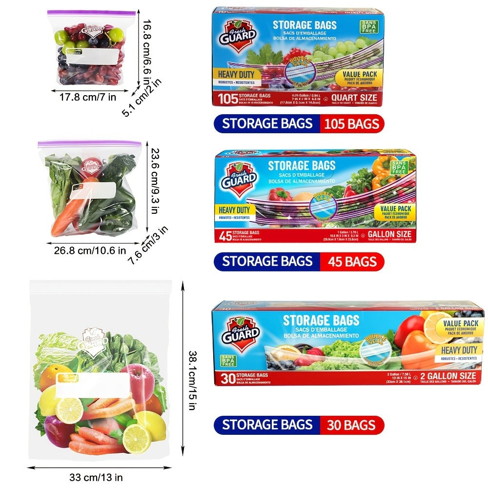 Reclosable Food Storage Bags Heavy Duty Ziplock Seal Fresh-Keeping Bags for Fruits Vegetables Grains Meat Kitchen Organizer Multiple Sizes 0.25 Gal 1 Gal 2 Gal