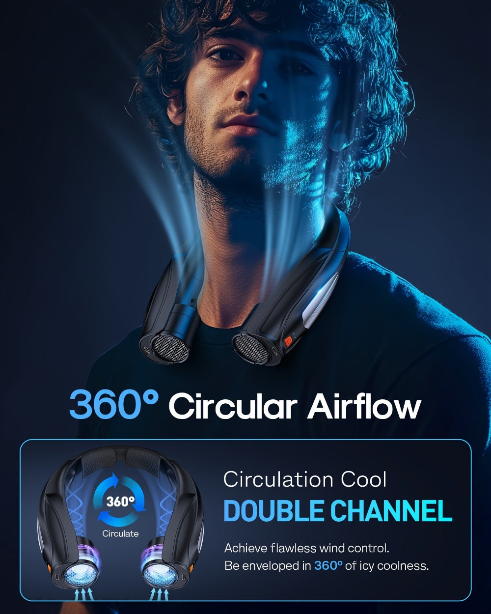 Neck Fan Wearable Bladeless Neckband Fan 3000mAh Dual Battery 6 to 20 Hours Battery Life Dual Wind Speeds Super Quiet Brushless Motor USB Charging Soft Silicone Strap for Work Travel Sports Outdoor