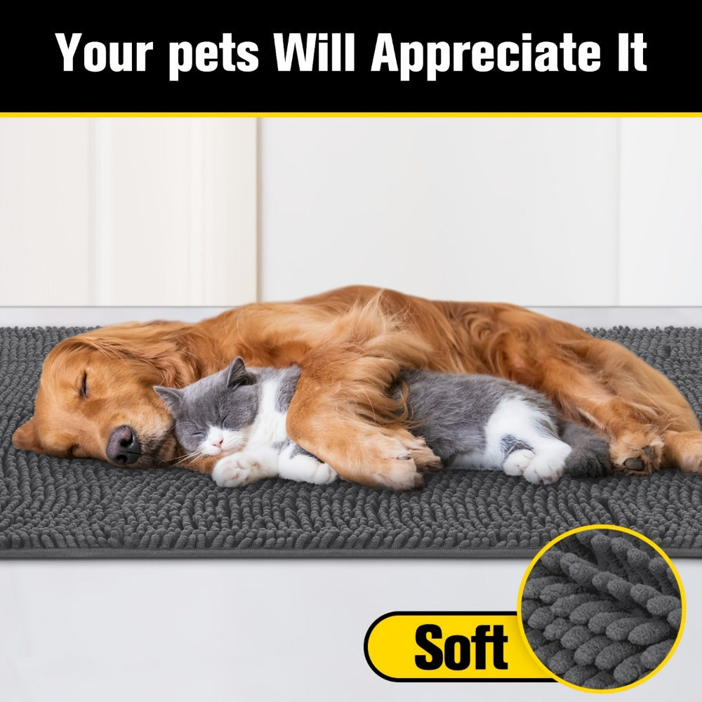 Chenille Doormat Absorbent Non-Slip Washable Indoor Outdoor Mat - Soft Shaggy Entryway Rug for Muddy Paws, Pets & Dogs | Machine Washable Front Door Mat in 18 Colors & 5 Sizes | Anti-Slip Rubber Backing