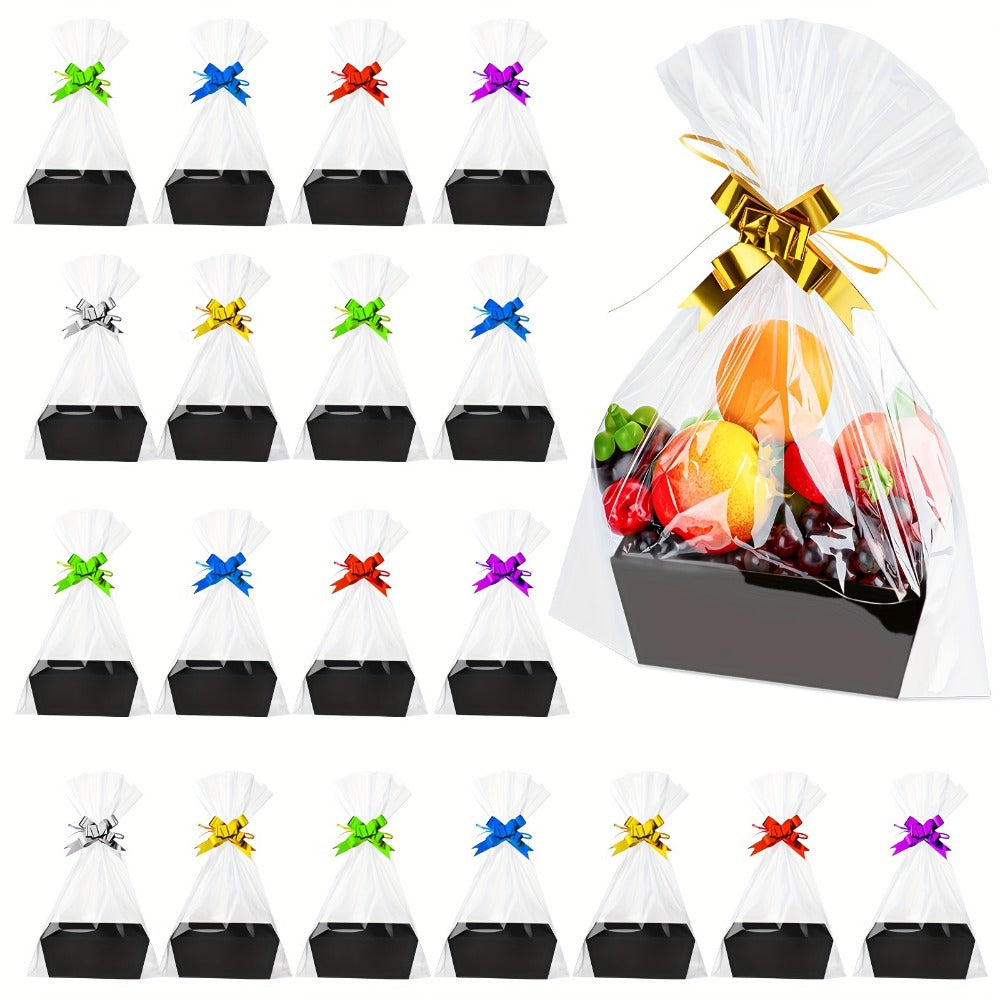 Gift Baskets Bulk Pack 74pcs Empty Paper Gift Baskets with Handles Bags and Bows 20 Baskets 30 Bags 24 Multicolor Bows for Party Favors Wedding Birthday Christmas