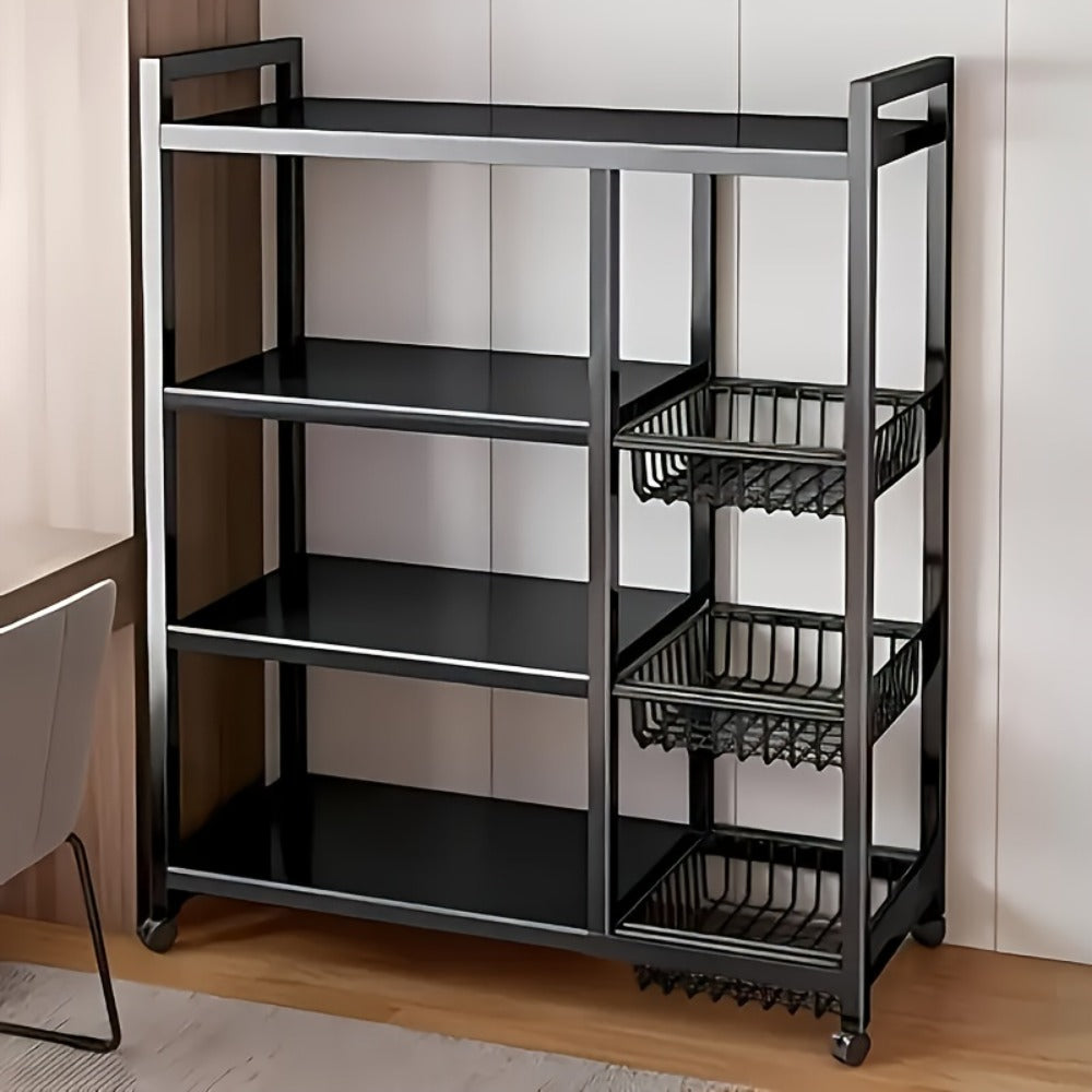 4 Tier Rolling Storage Rack with Wire Baskets Adjustable Metal Shelf on Wheels for Kitchen Pantry Bathroom Garage Closet Organizer