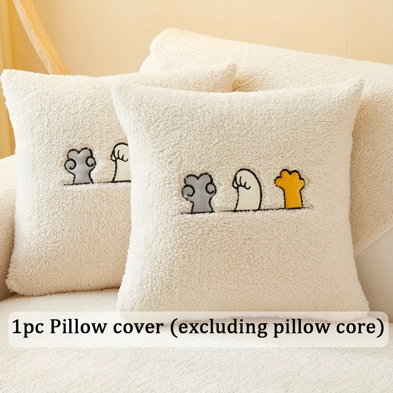 Plush Shearling Sofa Cover Non-Slip Pet-Friendly Couch Protector Animal Bone Embroidery Soft Warm for Living Room Bedroom Office 2 3 4 Seater
