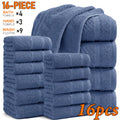 Bath Towel Set 450GSM Soft Absorbent - 12 16 18 Piece Cotton Blended Solid Color Bathroom Towels Set for Bath Hand Face | Hotel Spa Quality | Travel Shower Home | Multiple Colors & Sizes Available