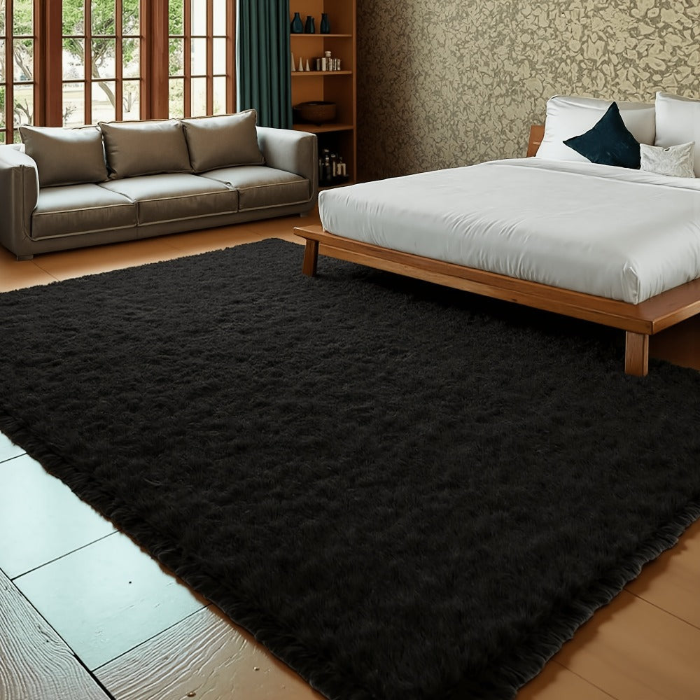 Plush Shaggy Area Rug 1.6 Inch Thick Non-Slip Machine Washable Polyester Carpet - Tie-Dye & Solid Color Fluffy Rectangle Rug for Living Room, Bedroom & Study | Silicone Grip Backing | 4 Sizes Available