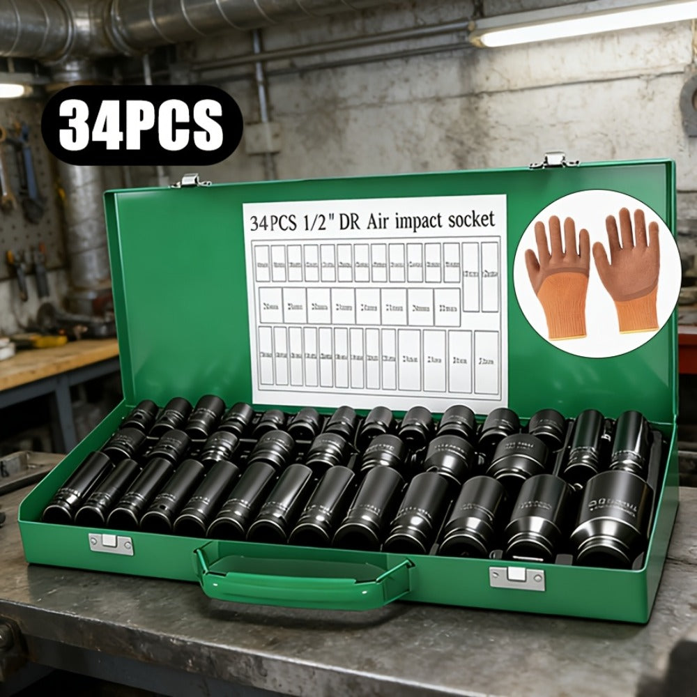 Impact Socket Set ¨C 53-Piece Tool Set, 47-Piece 3/8¡± Drive & 34-Piece 1/2¡± Drive, SAE & Metric Sizes, 6-Point CR-V with Ratchet Handle, Extension Rod & Connector for Auto Repair & DIY