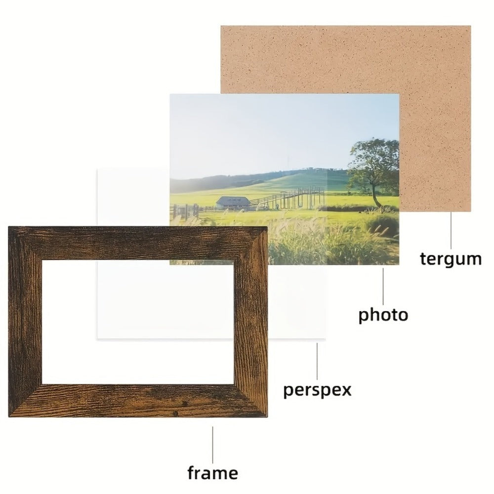Picture Frame Set 4pcs Wooden Glass 4x6 with Flip-Top Display ¨C Collage Photo Frames for Wall & Desktop, Interchangeable Mat, Home Decor Room Aesthetic ¨C Wedding, Housewarming & Holiday Gift (White/Brown)