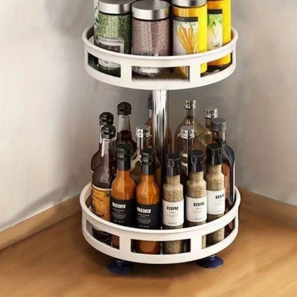 Spice Rack Organizer 3 Tier Rotating Turntable Carbon Steel Kitchen Seasoning Storage Rack for Counter Pantry Cabinet Black White